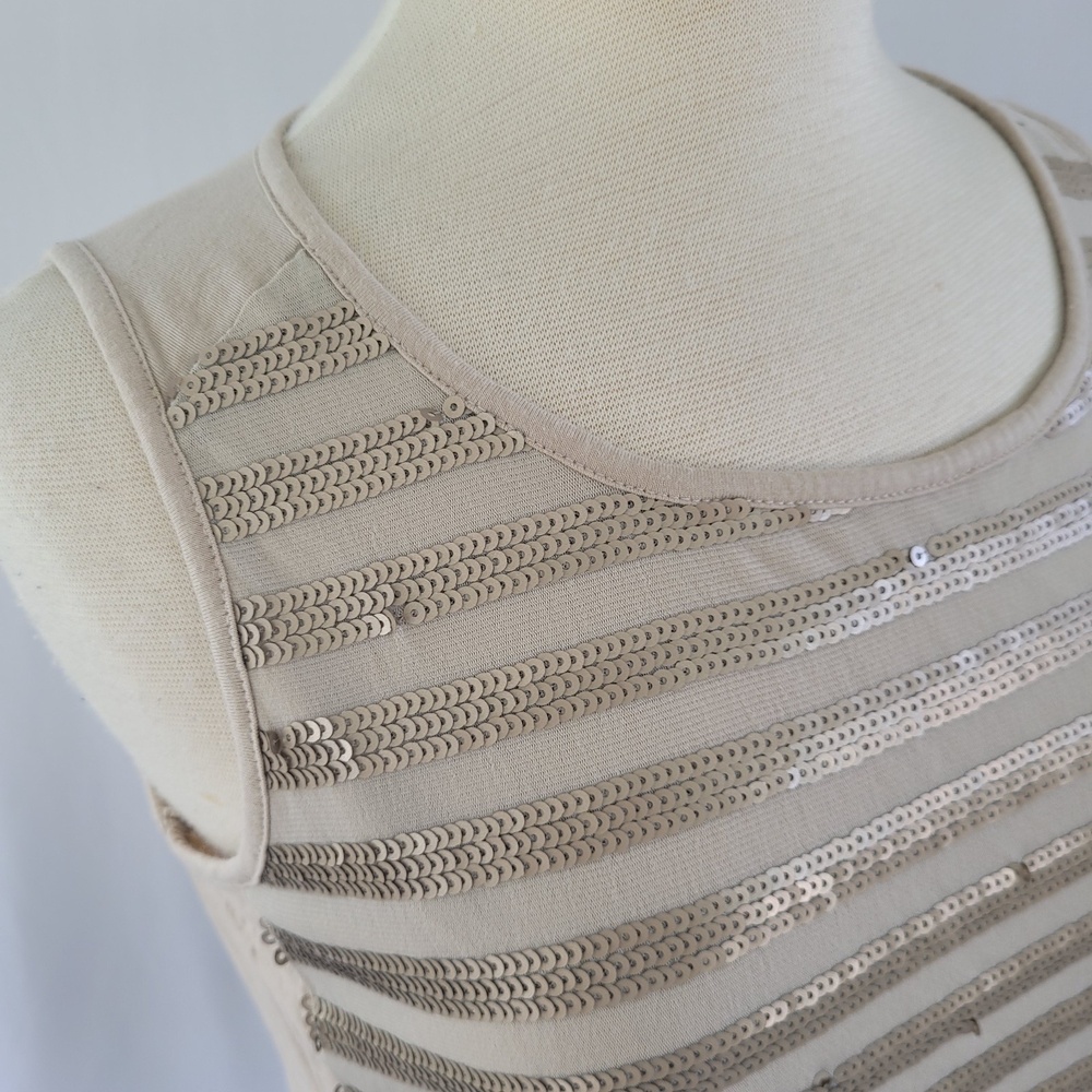 Chico's Stella Stripped Sequin Tank Top Tan/ Champagne SZ 2 (Large) - Picture 4 of 10